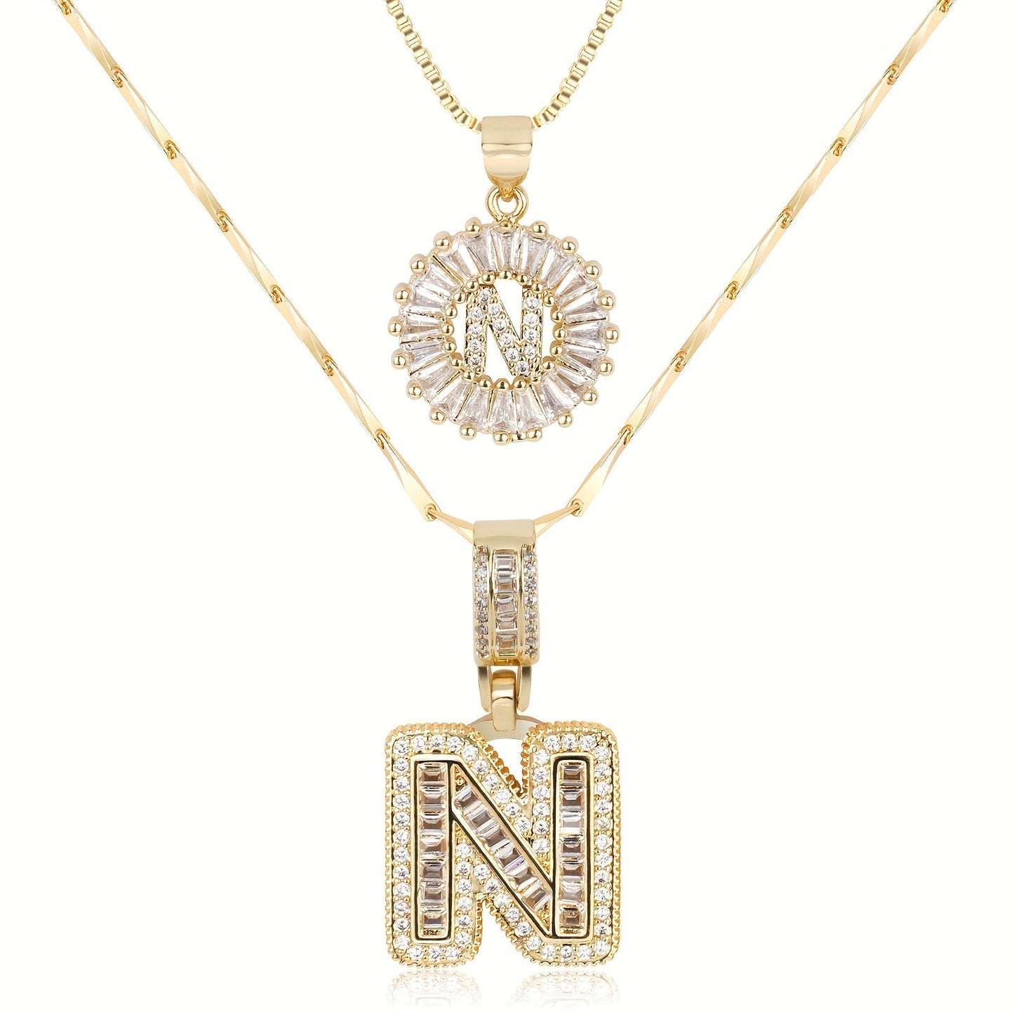 2 Pieces 14k Diamond Letter Initial Pendants