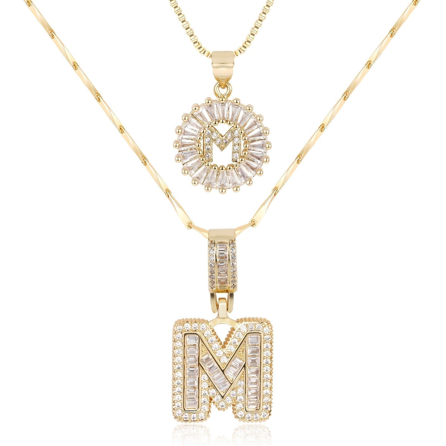 2 Pieces 14k Diamond Letter Initial Pendants