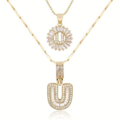 2 Pieces 14k Diamond Letter Initial Pendants