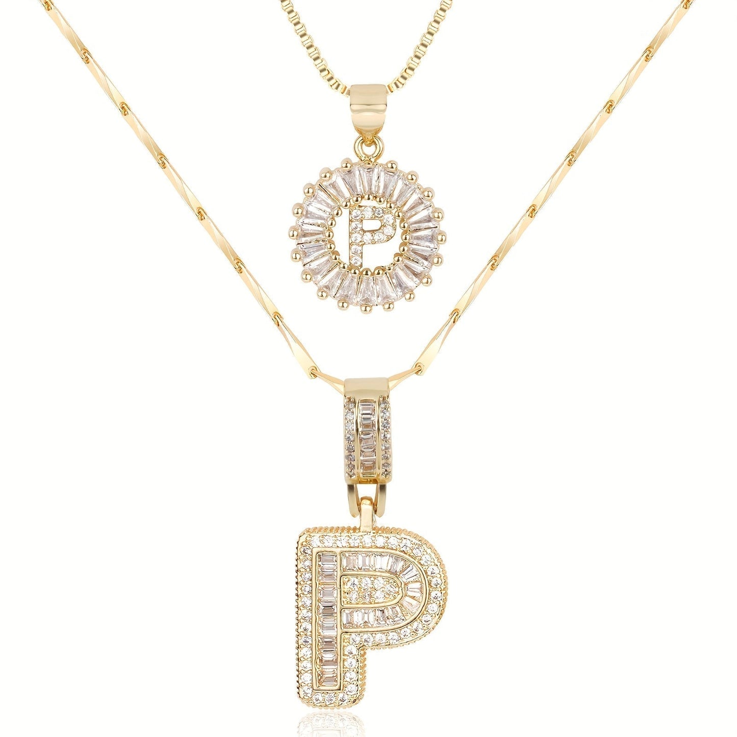 2 Pieces 14k Diamond Letter Initial Pendants