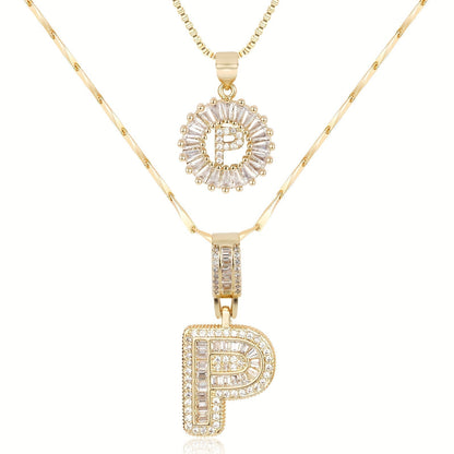 2 Pieces 14k Diamond Letter Initial Pendants