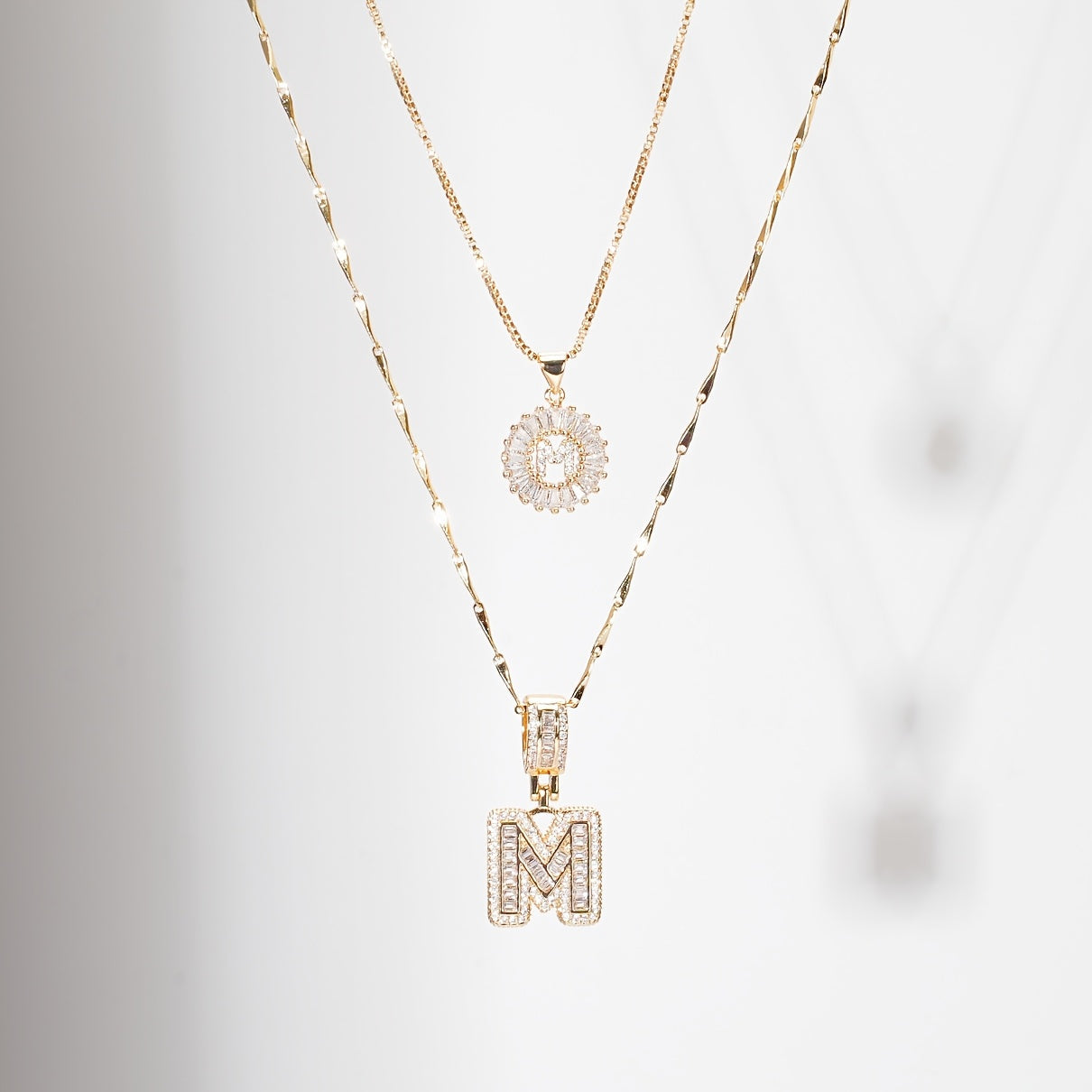 2 Pieces 14k Diamond Letter Initial Pendants