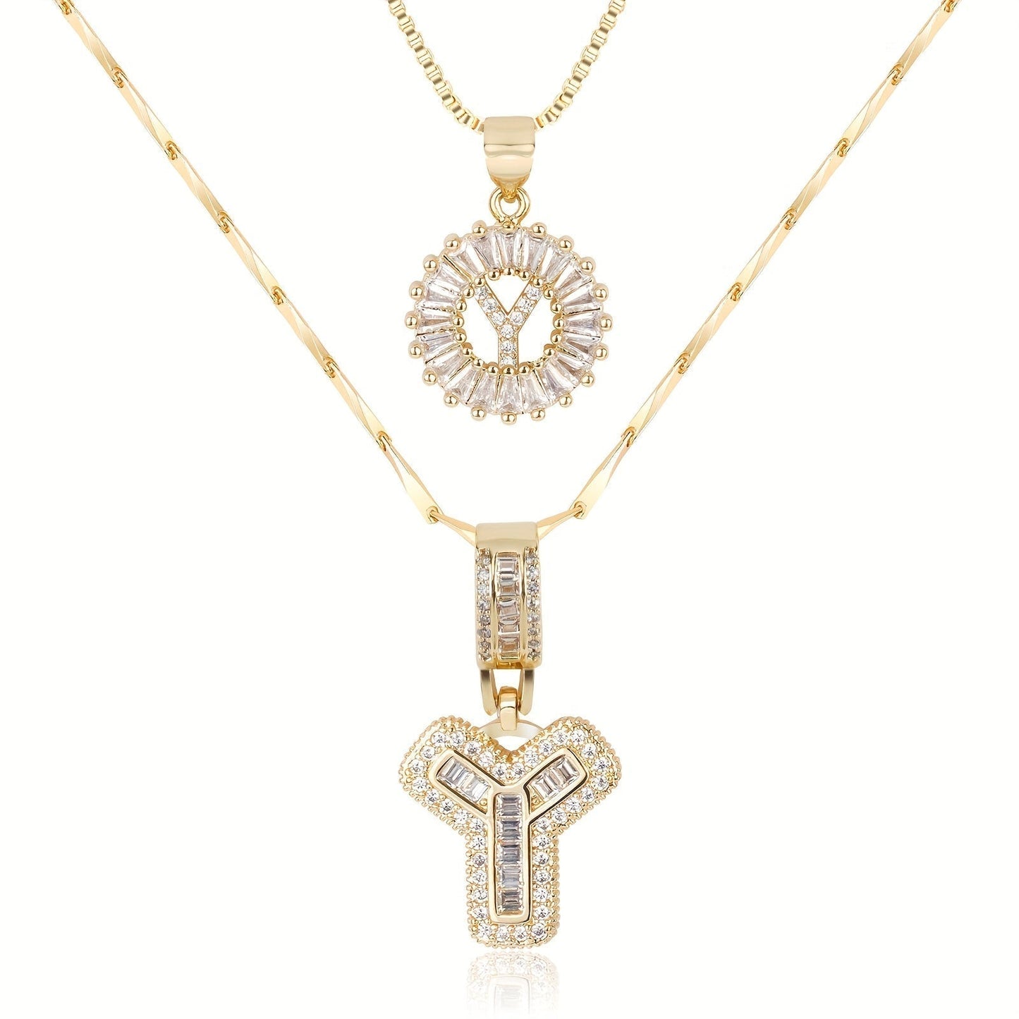 2 Pieces 14k Diamond Letter Initial Pendants