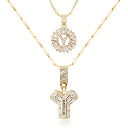 2 Pieces 14k Diamond Letter Initial Pendants