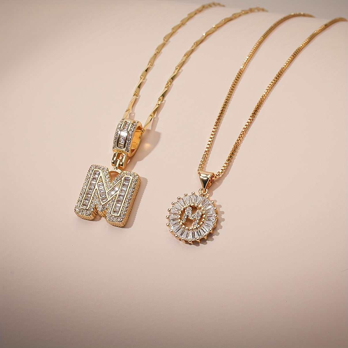 2 Pieces 14k Diamond Letter Initial Pendants