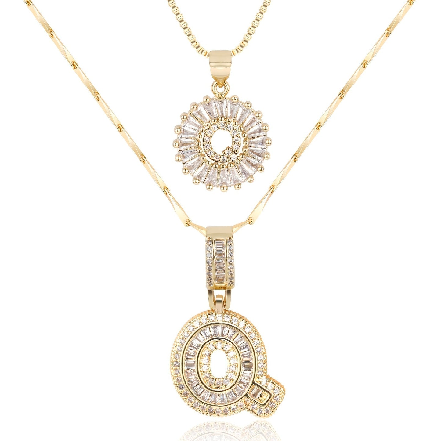 2 Pieces 14k Diamond Letter Initial Pendants