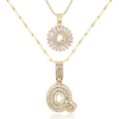 2 Pieces 14k Diamond Letter Initial Pendants