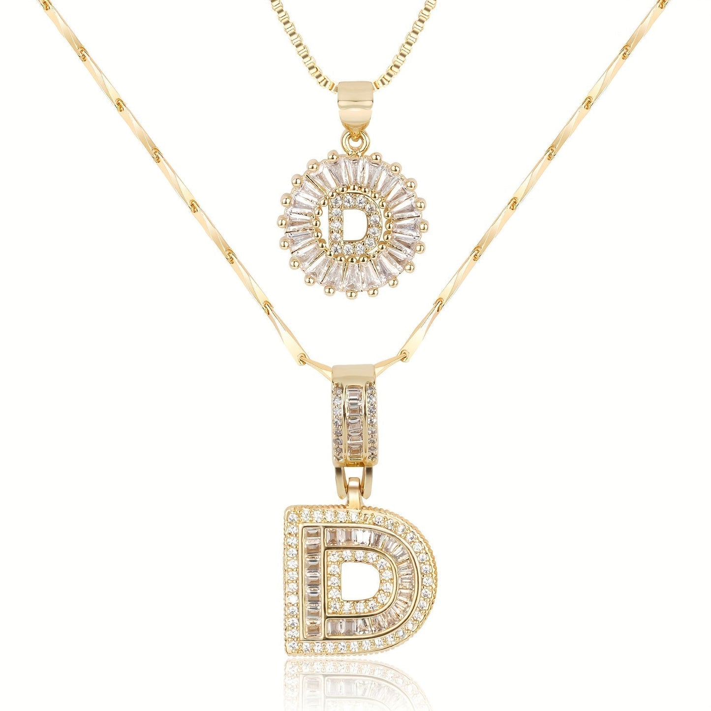 2 Pieces 14k Diamond Letter Initial Pendants