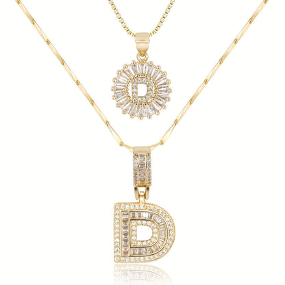 2 Pieces 14k Diamond Letter Initial Pendants