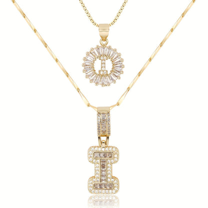 2 Pieces 14k Diamond Letter Initial Pendants
