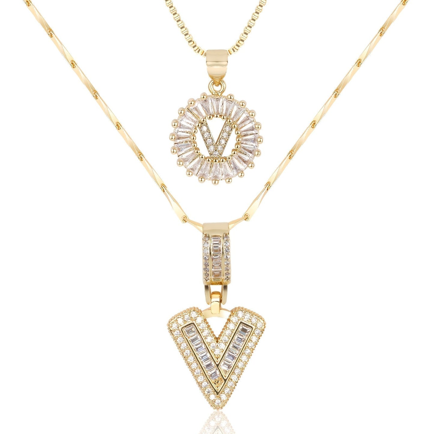 2 Pieces 14k Diamond Letter Initial Pendants