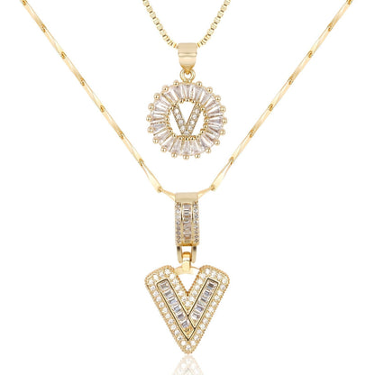 2 Pieces 14k Diamond Letter Initial Pendants