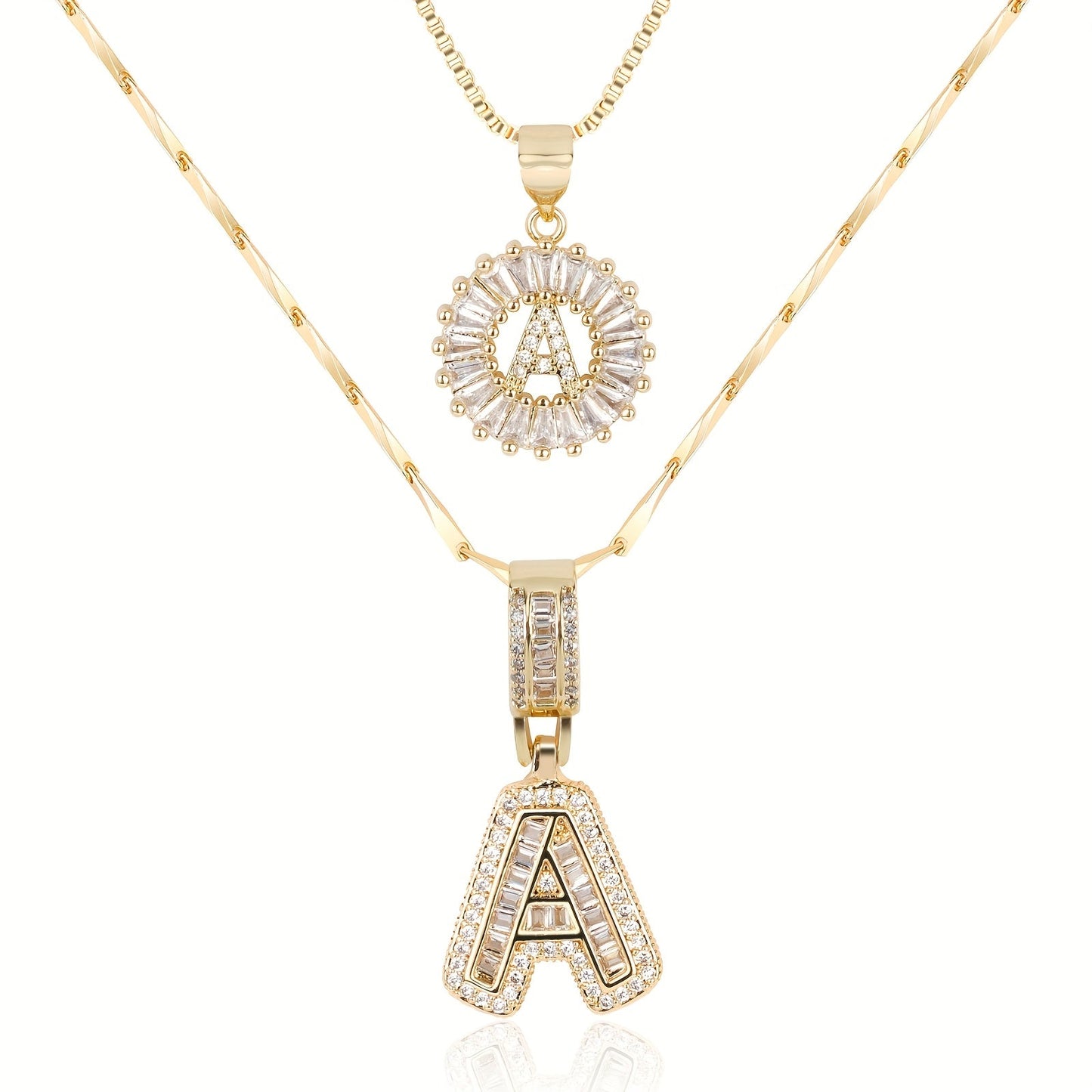 2 Pieces 14k Diamond Letter Initial Pendants