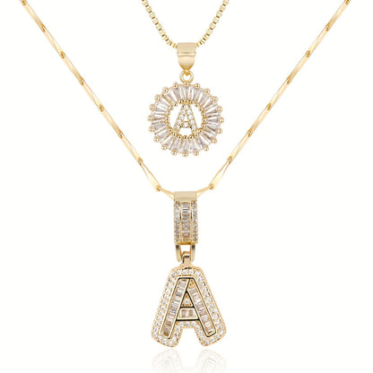 2 Pieces 14k Diamond Letter Initial Pendants
