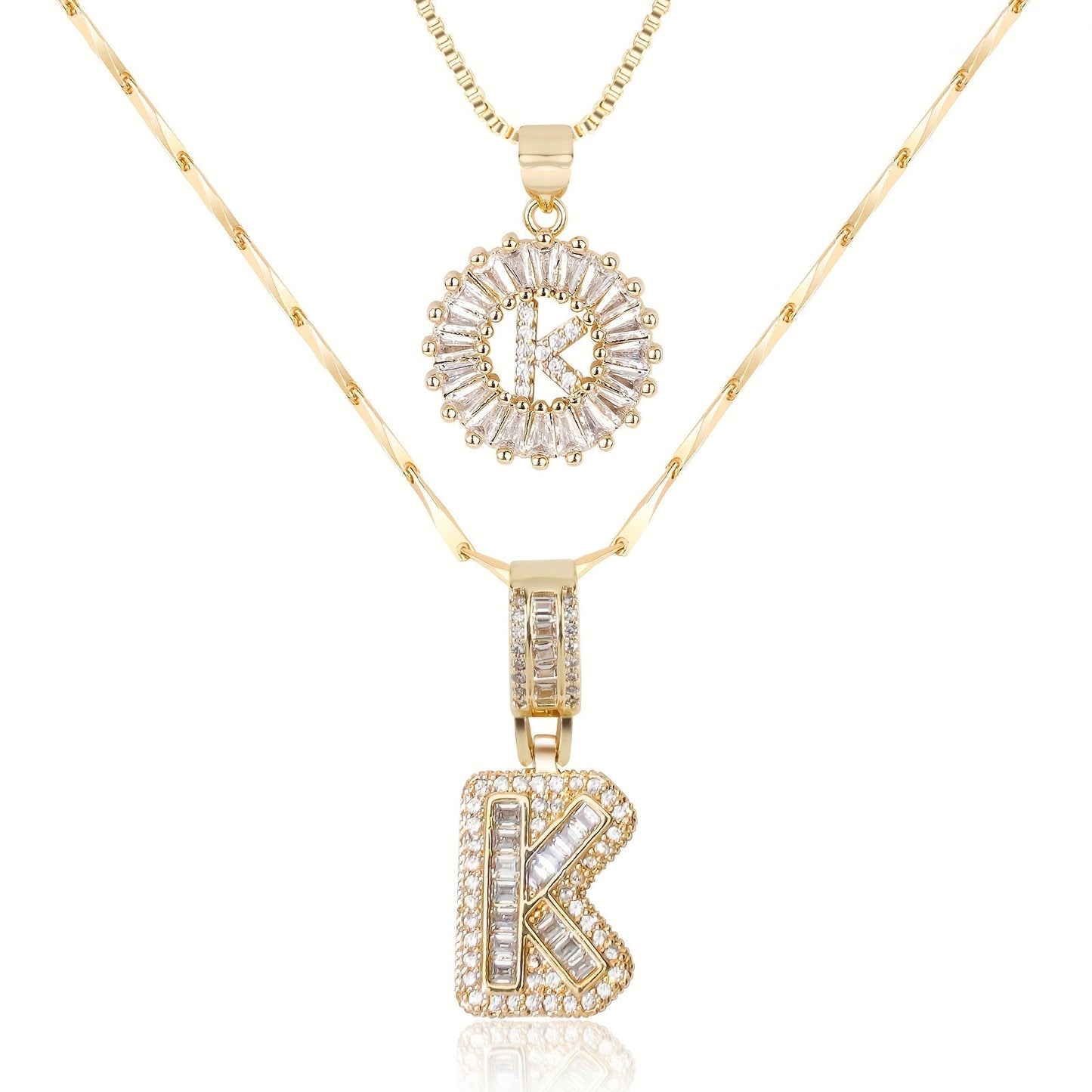 2 Pieces 14k Diamond Letter Initial Pendants