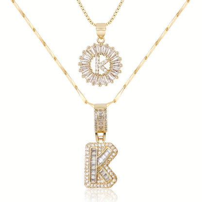 2 Pieces 14k Diamond Letter Initial Pendants