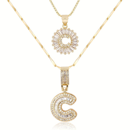 2 Pieces 14k Diamond Letter Initial Pendants