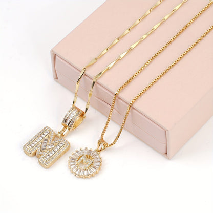 2 Pieces 14k Diamond Letter Initial Pendants