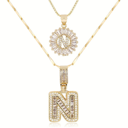 2 Pieces 14k Diamond Letter Initial Pendants