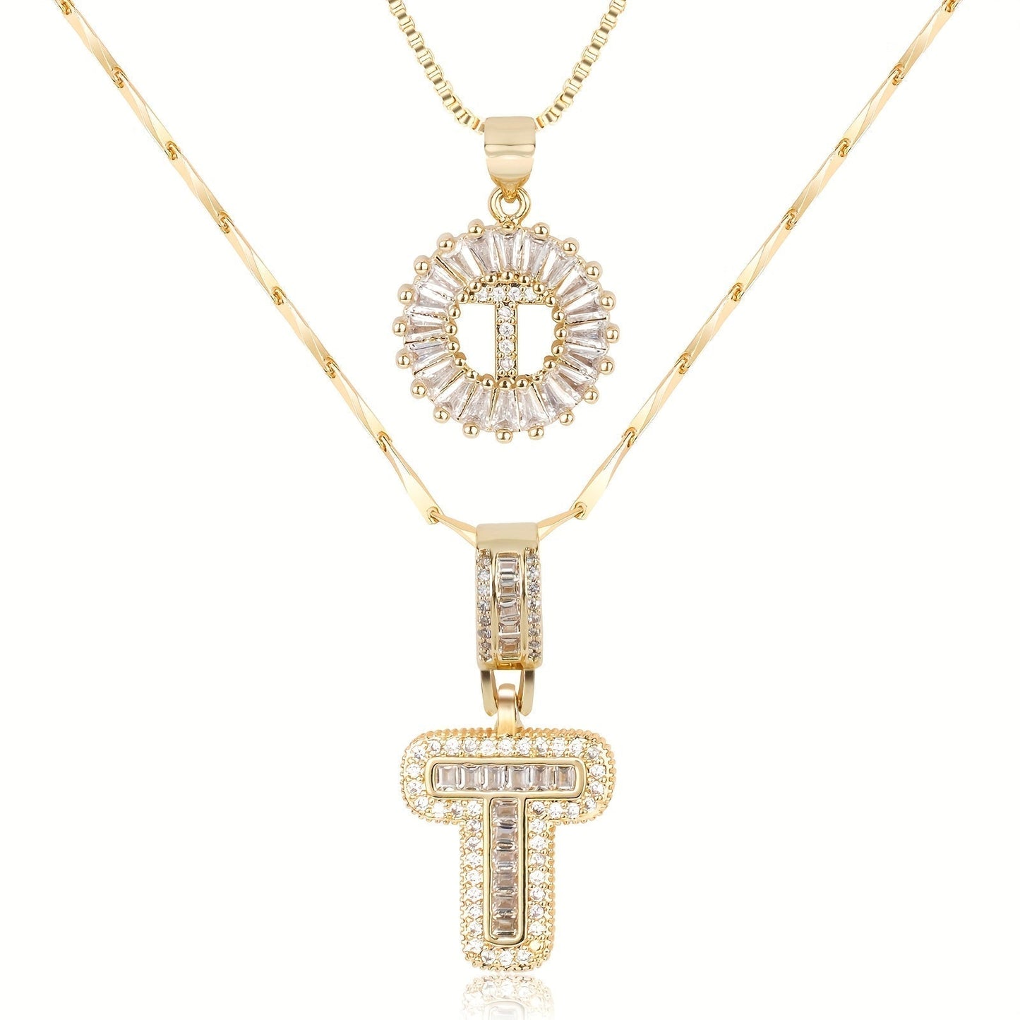 2 Pieces 14k Diamond Letter Initial Pendants