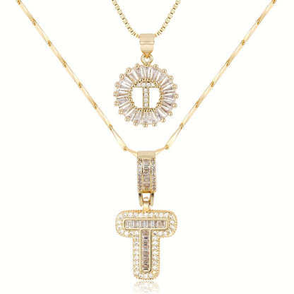 2 Pieces 14k Diamond Letter Initial Pendants