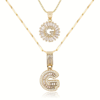 2 Pieces 14k Diamond Letter Initial Pendants
