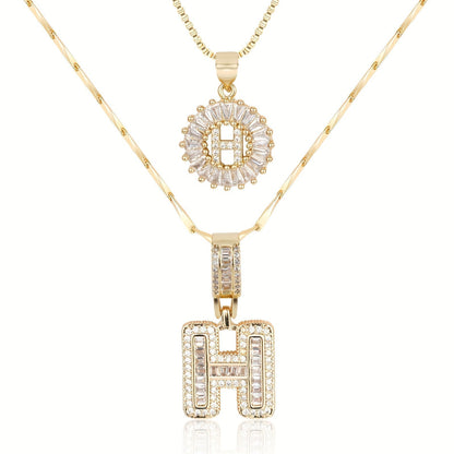 2 Pieces 14k Diamond Letter Initial Pendants