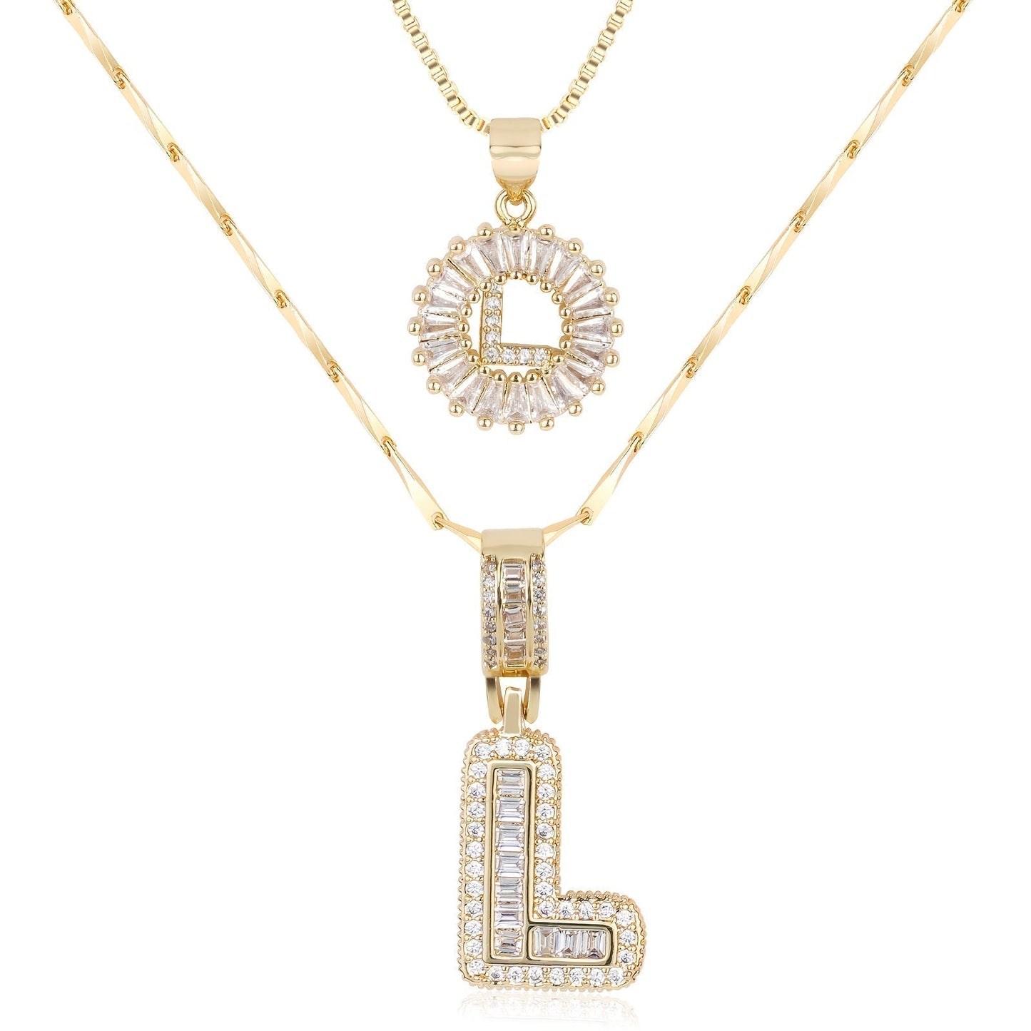 2 Pieces 14k Diamond Letter Initial Pendants