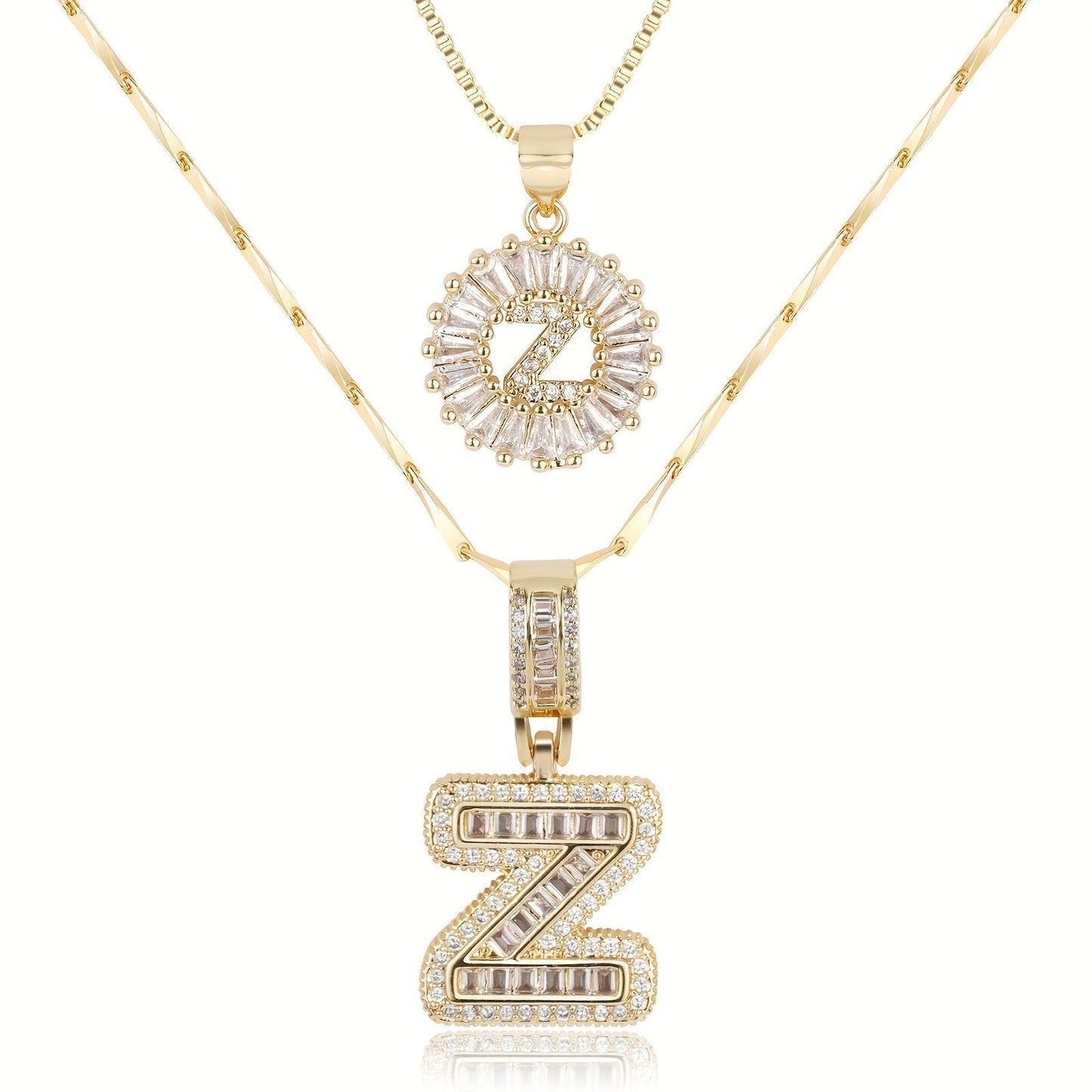 2 Pieces 14k Diamond Letter Initial Pendants