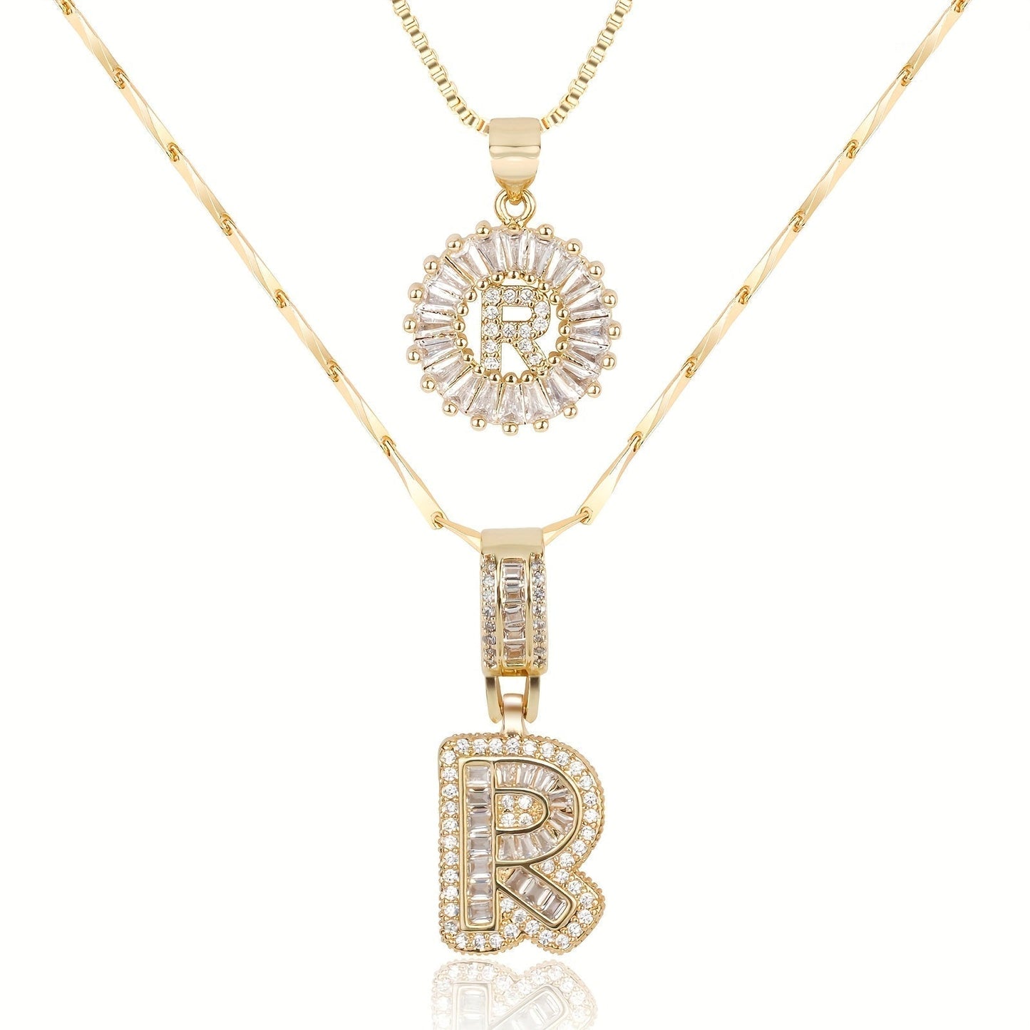 2 Pieces 14k Diamond Letter Initial Pendants