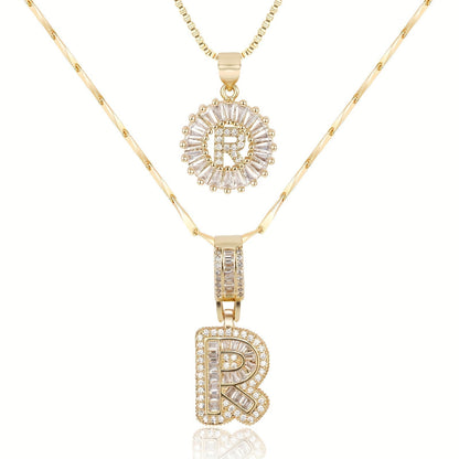 2 Pieces 14k Diamond Letter Initial Pendants