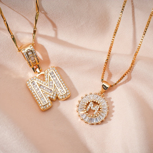2 Pieces 14k Diamond Letter Initial Pendants