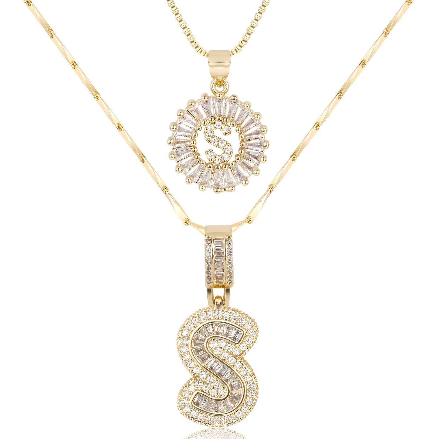2 Pieces 14k Diamond Letter Initial Pendants