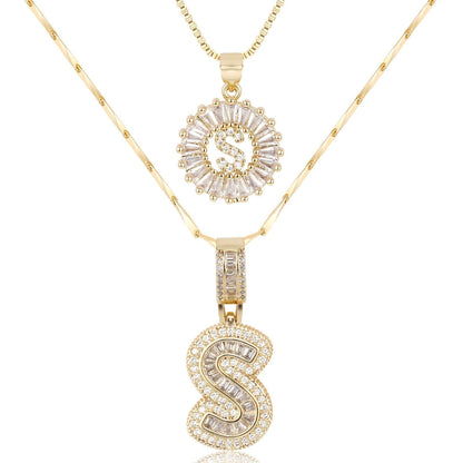 2 Pieces 14k Diamond Letter Initial Pendants