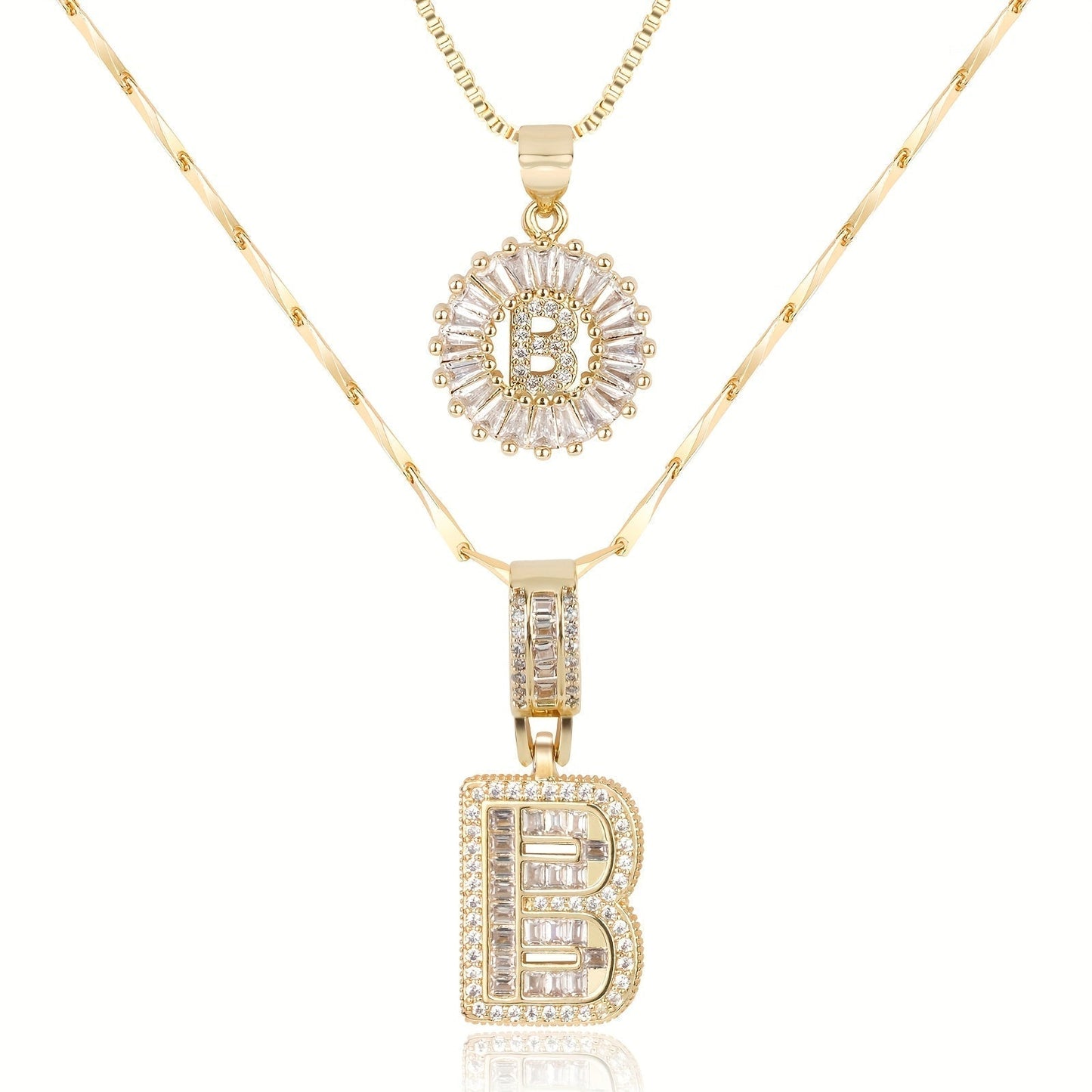 2 Pieces 14k Diamond Letter Initial Pendants