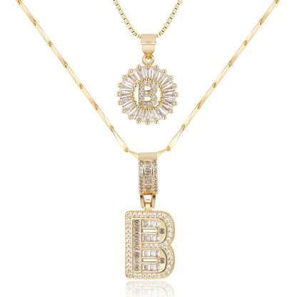 2 Pieces 14k Diamond Letter Initial Pendants