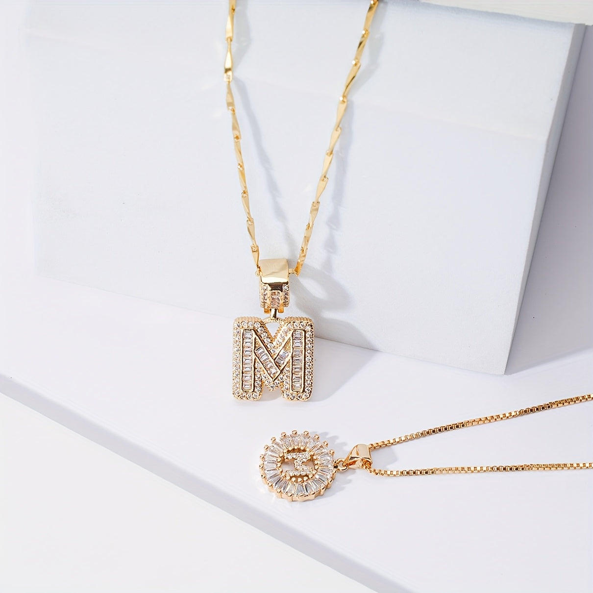 2 Pieces 14k Diamond Letter Initial Pendants