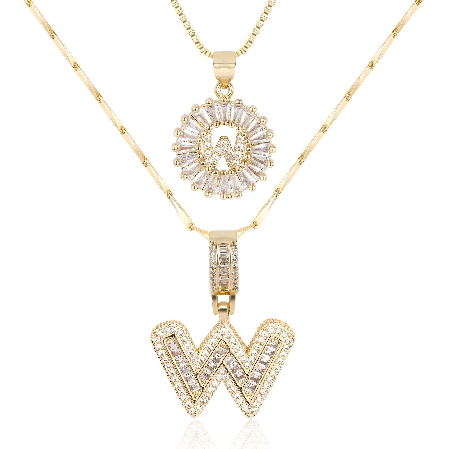 2 Pieces 14k Diamond Letter Initial Pendants